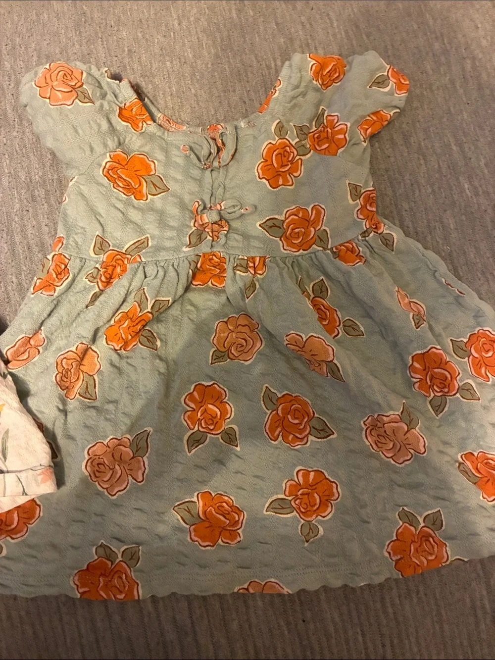 2 /Girls' Light Blue Dress with Orange Floral Print - Casual Summer Dress